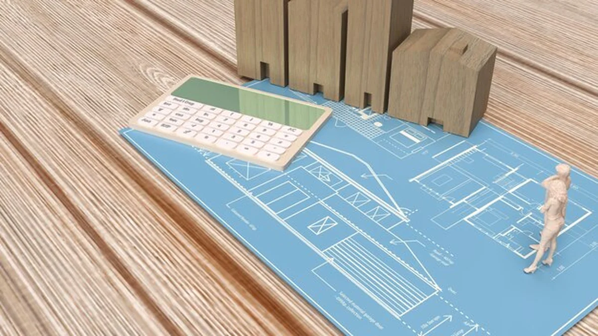 Dom na niebieskim tle planu nieruchomości 3D