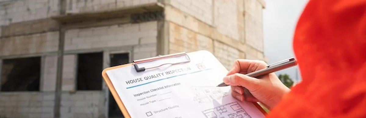 Architekt lub inżynier sprawdza listę kontrolną jakości budynku do inspekcji